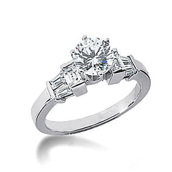 Round and Baguette Real Diamond Engagement Ring White Gold 1.60 Carats New