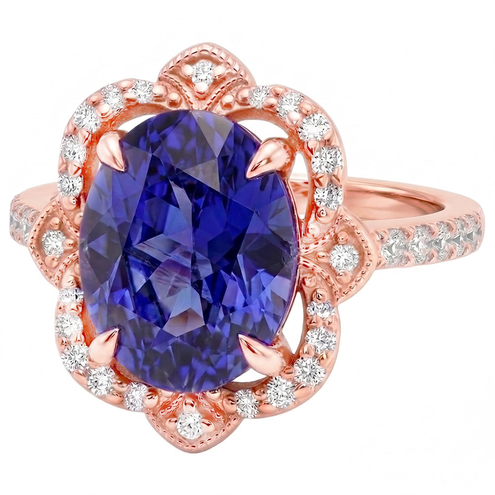 Royal Blue Cornflower Sapphire Rose Gold Ring