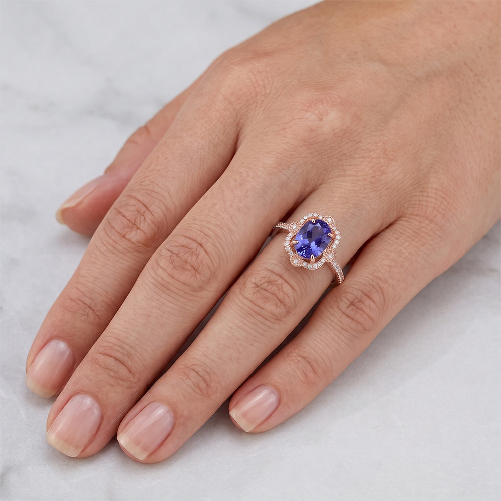 Royal Blue Cornflower Sapphire Rose Gold Ring