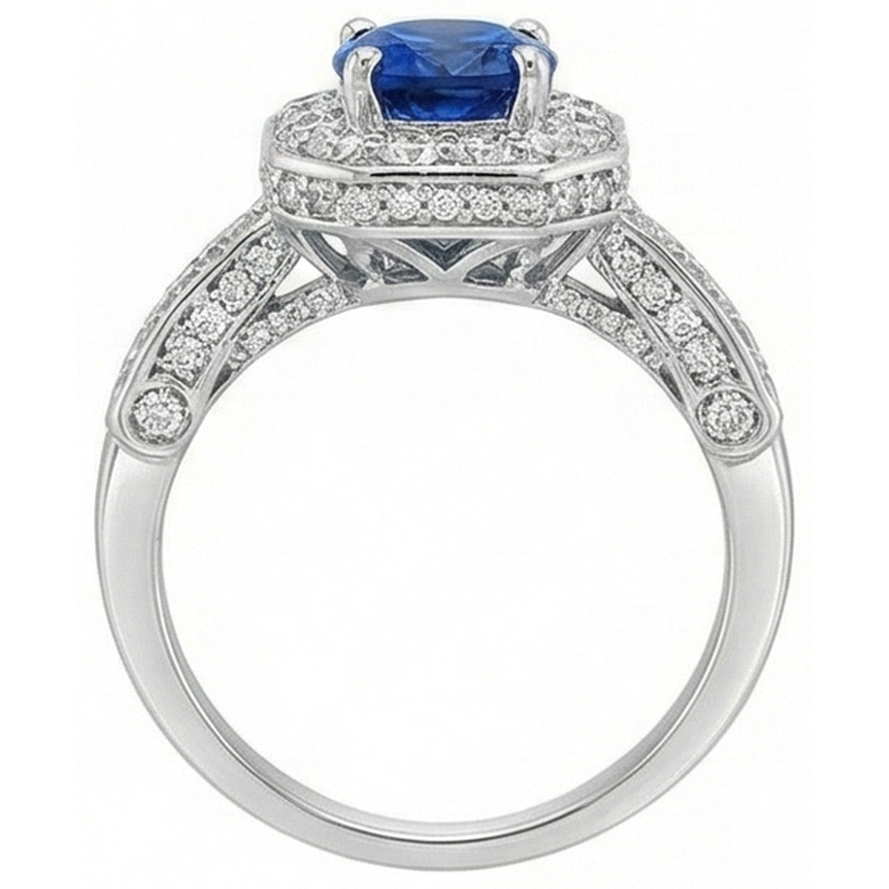 Royal Blue Sapphire Halo Ring
