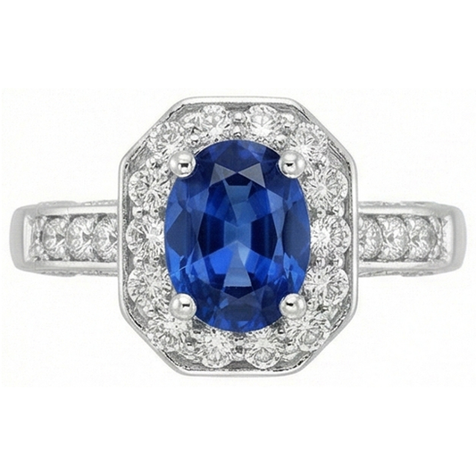 Royal Blue Sapphire Halo Ring