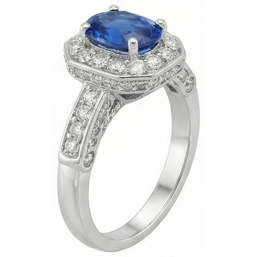 Royal Blue Sapphire Halo Ring
