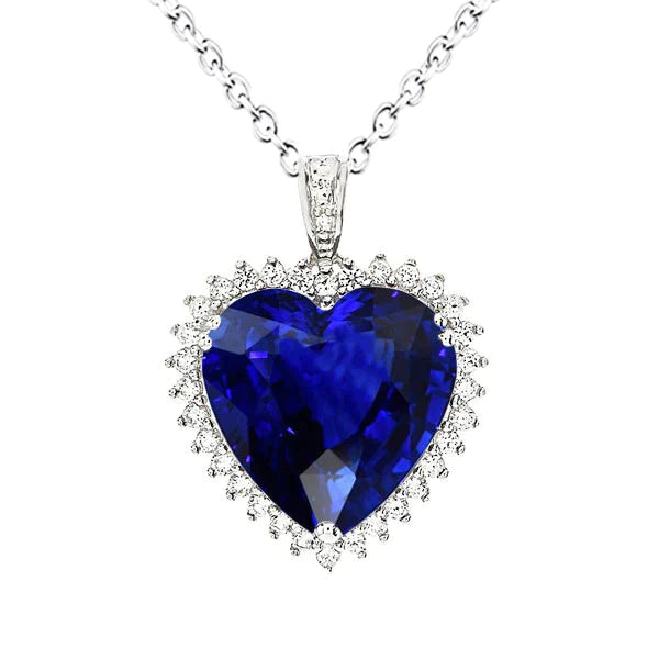 Royal Blue Sapphire Halo Heart Pendant