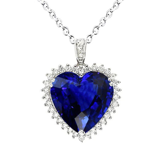 IGI CERTIFIED Royal Blue Sapphire Halo Heart Pendant
