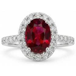 Ruby And Halo Natural Earth Mined Diamond ( Not Lab Grown ) Wedding Ring White Gold 14K 4.55 Ct