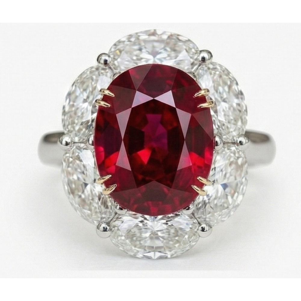 Ruby And Natural Earth Mined Diamond ( Not Lab Grown ) Wedding Ring 5 Carats Gold 14K