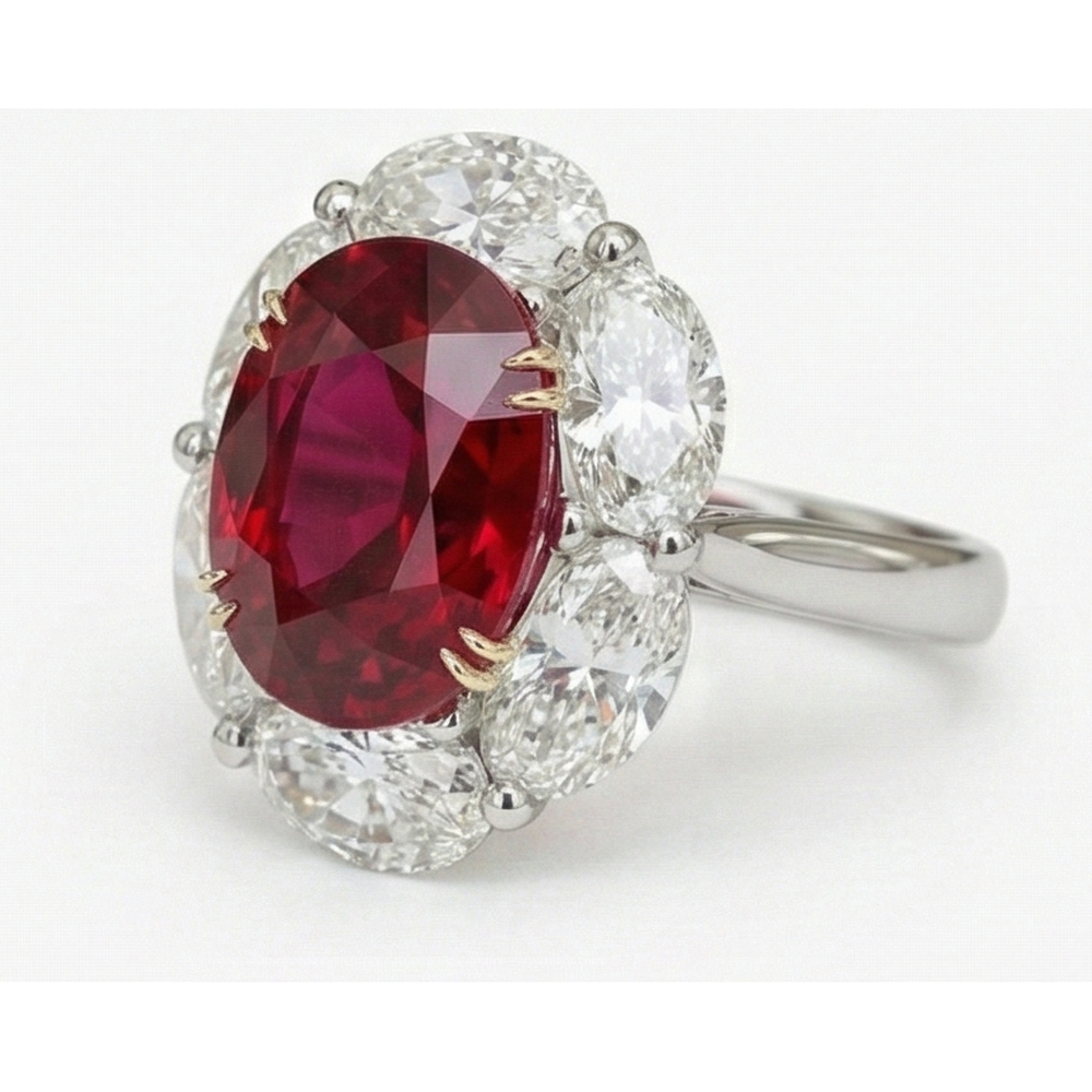 Ruby And Natural Earth Mined Diamond ( Not Lab Grown ) Wedding Ring 5 Carats Gold 14K