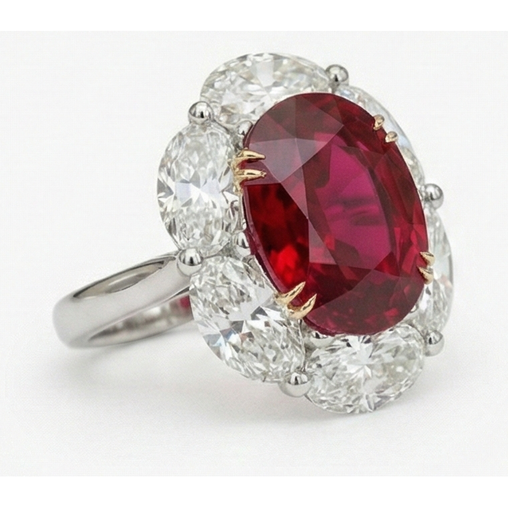 Ruby And Natural Earth Mined Diamond ( Not Lab Grown ) Wedding Ring 5 Carats Gold 14K