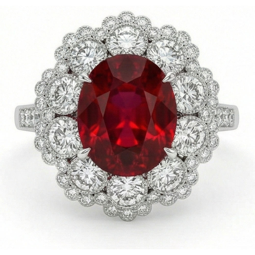 natural round ruby 4.50ct ring on white background