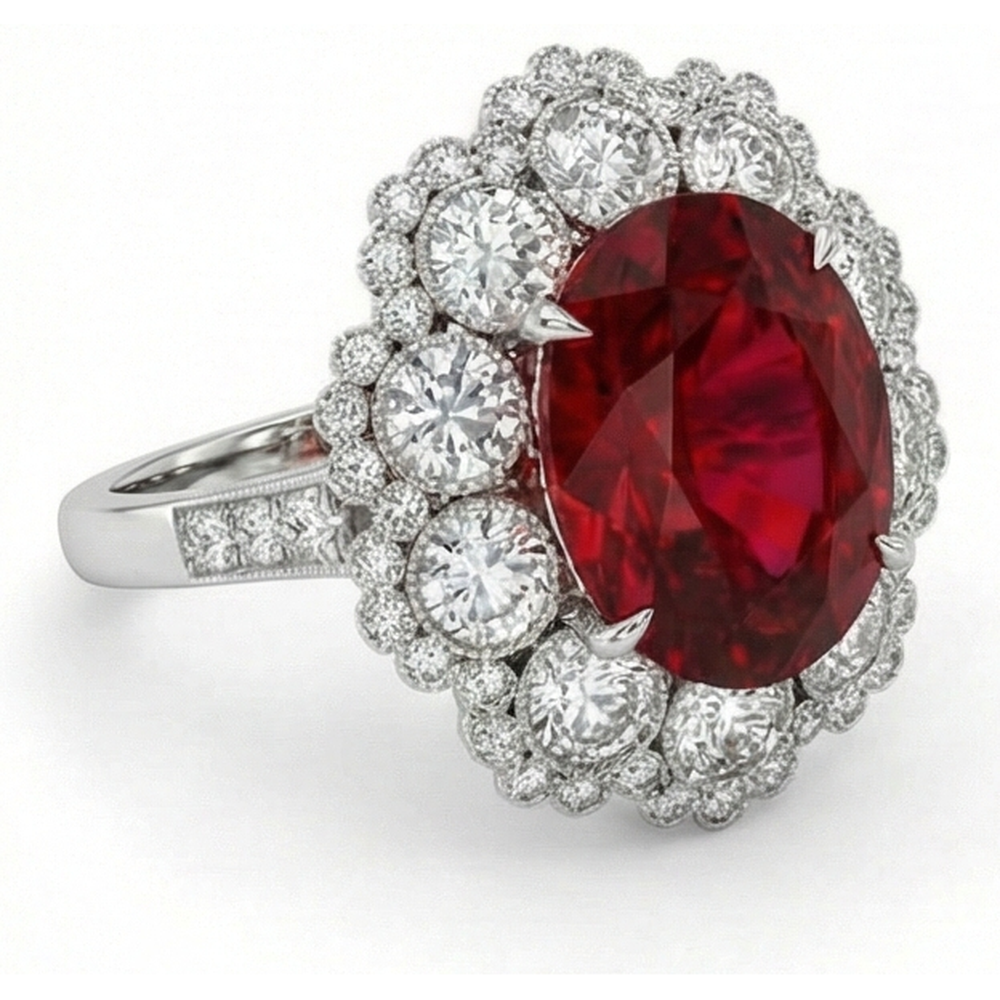 natural round ruby 4.50ct ring with diamond accents