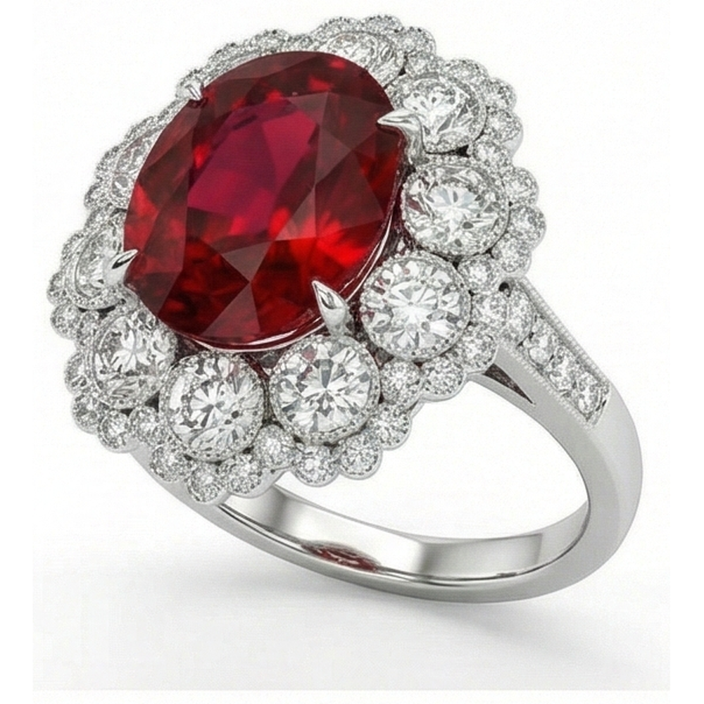 natural round ruby 4.50ct ring three quarter angle