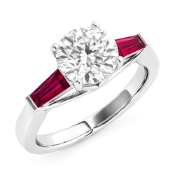 Ruby & Natural Earth Mined Diamond ( Not Lab Grown ) Trilogy Ring 3.20 Carats Old Cut 14K Gold