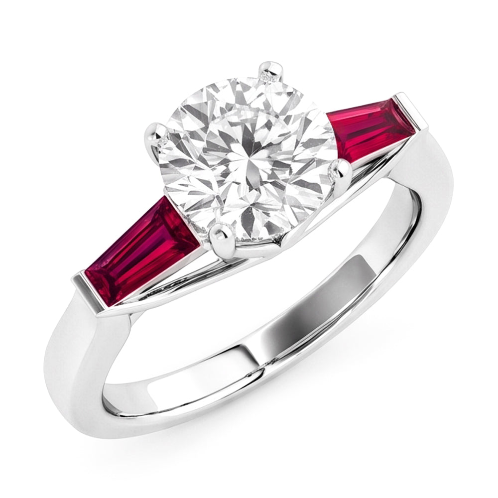 Ruby & Natural Earth Mined Diamond ( Not Lab Grown ) Trilogy Ring 3.20 Carats Old Cut 14K Gold