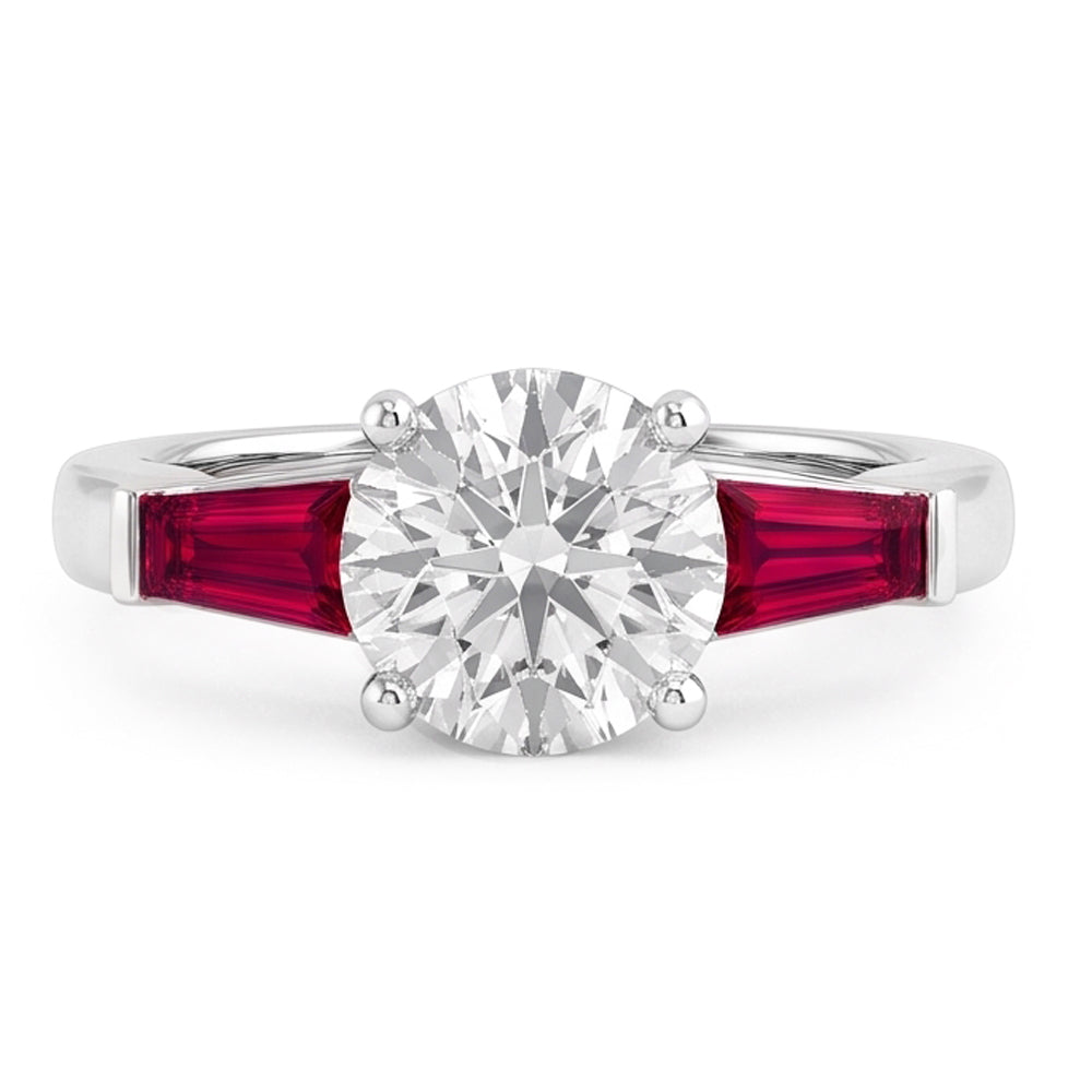 Ruby & Natural Earth Mined Diamond ( Not Lab Grown ) Trilogy Ring 3.20 Carats Old Cut 14K Gold