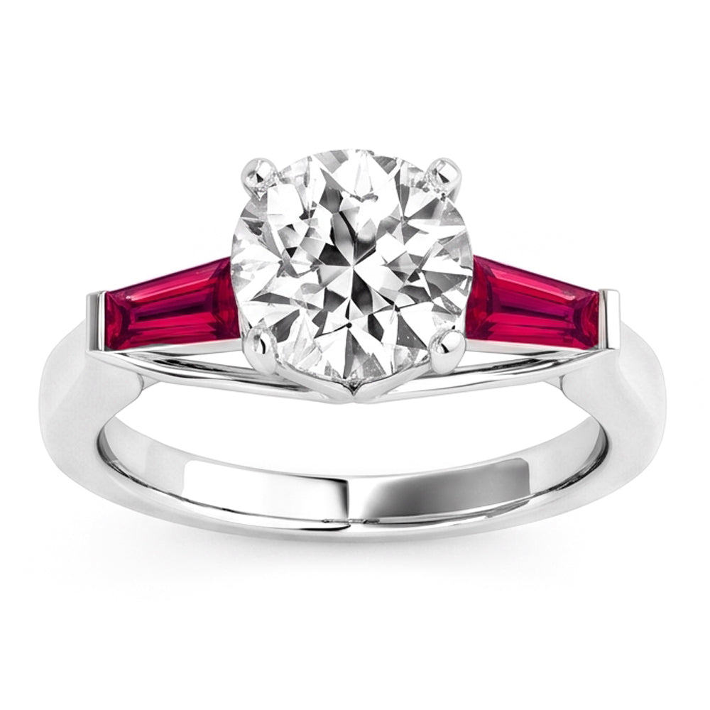 Ruby & Natural Earth Mined Diamond ( Not Lab Grown ) Trilogy Ring 3.20 Carats Old Cut 14K Gold