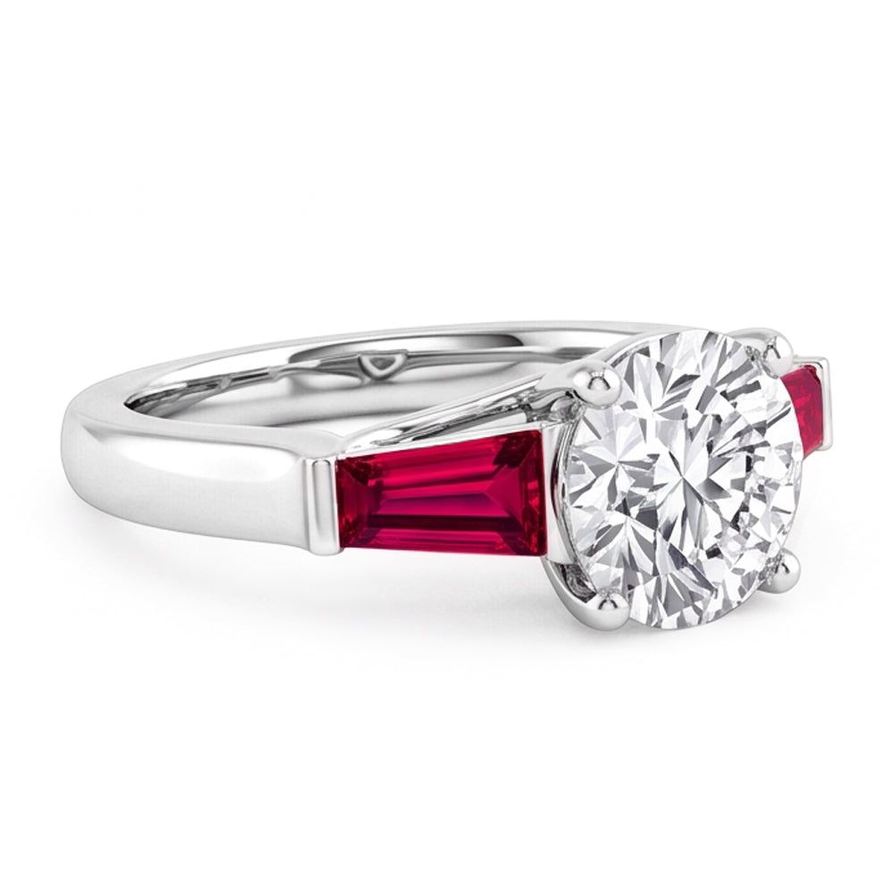 Ruby & Natural Earth Mined Diamond ( Not Lab Grown ) Trilogy Ring 3.20 Carats Old Cut 14K Gold