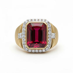 10K Yellow Gold Burmese Ruby Men's Ring – 8.5-ct Radiant Cut