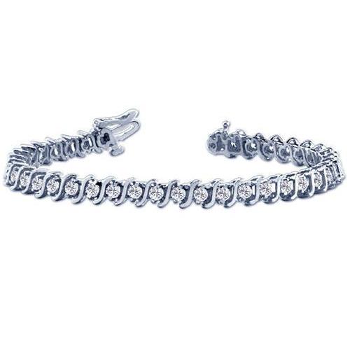 S Link Design Real Diamond Tennis 14K White Gold Bracelet