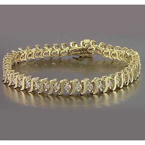 S Style Yellow Gold Natural Diamond Bracelet Prong Set 6.60 Carats New