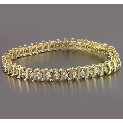 S Style Yellow Gold Natural Diamond Bracelet Prong Set 6.60 Carats New