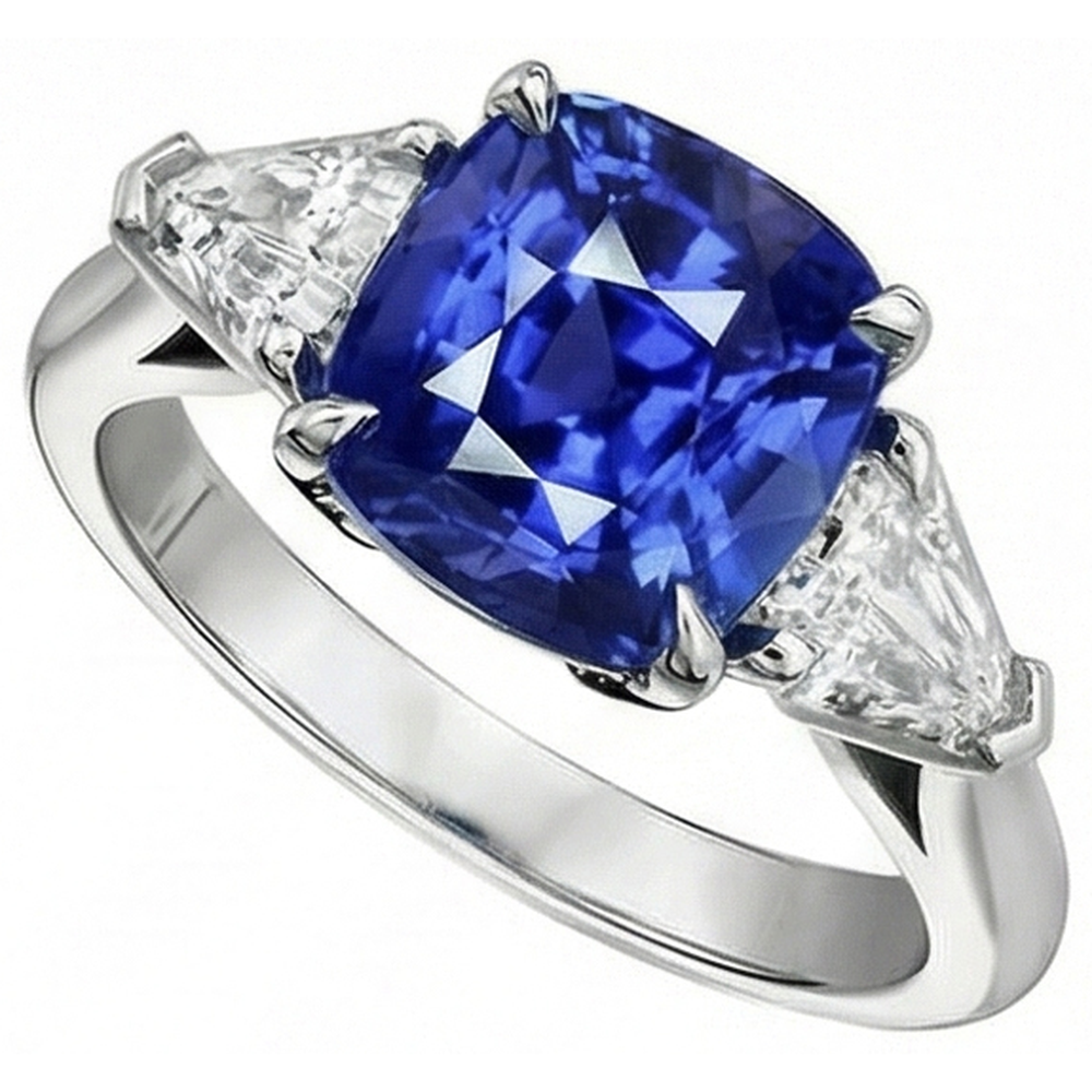 natural cushion sapphire 3ct ring top view