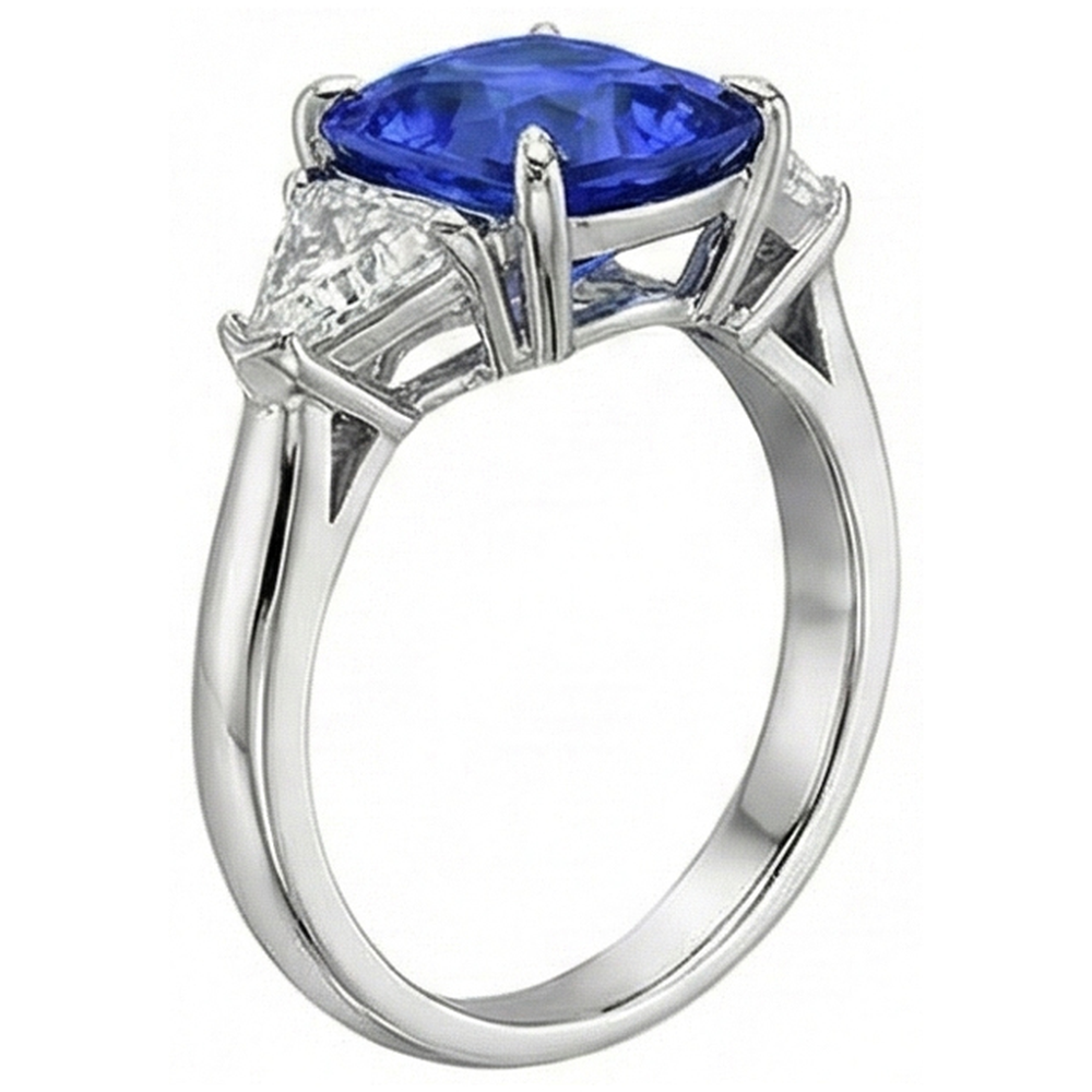 natural cushion sapphire 3ct ring profile view