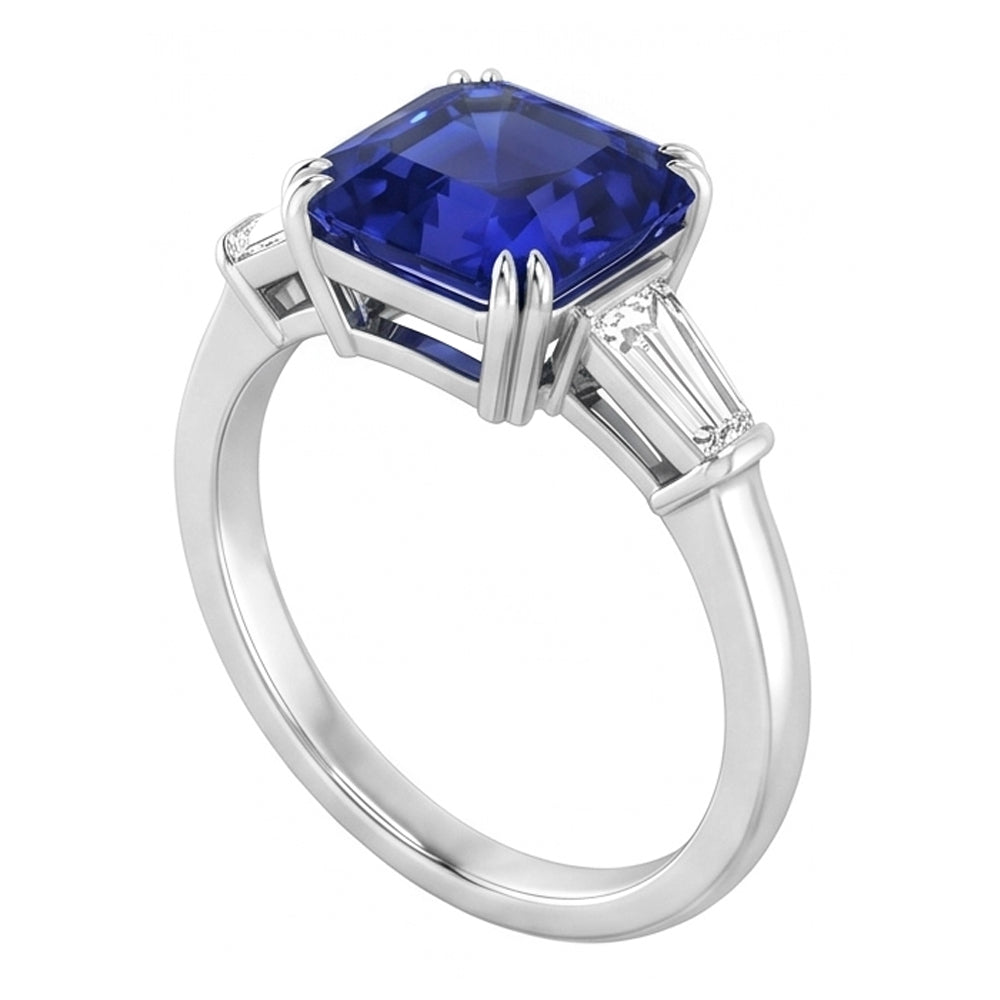 Sapphire And Baguette Natural Earth Mined Diamond ( Not Lab Grown ) Ring
