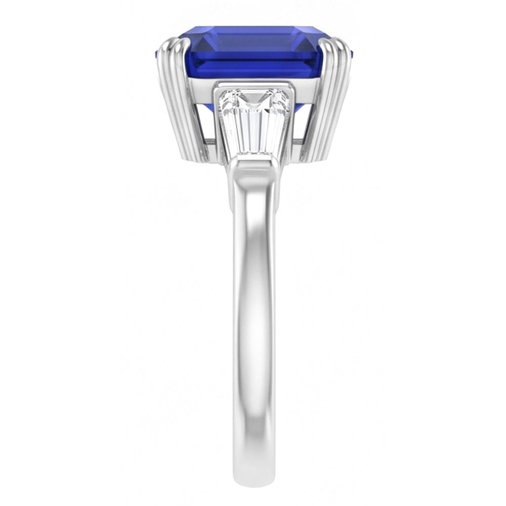 Sapphire And Baguette Natural Earth Mined Diamond ( Not Lab Grown ) Ring