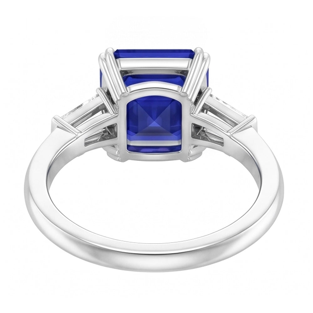 Sapphire And Baguette Natural Earth Mined Diamond ( Not Lab Grown ) Ring