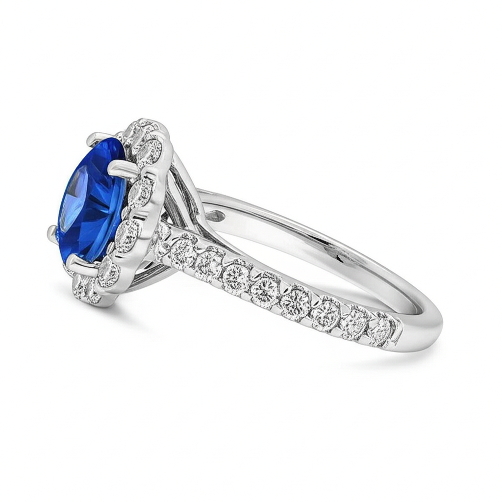 Sapphire And Natural Earth Mined Diamond Ring White Gold Fine Jewelry Round Cut 3.40 Ct