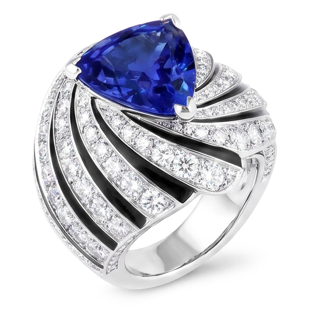 Sapphire And Natural Earth Mined Diamond ( Not Lab Grown ) Ladies Cocktail Ring