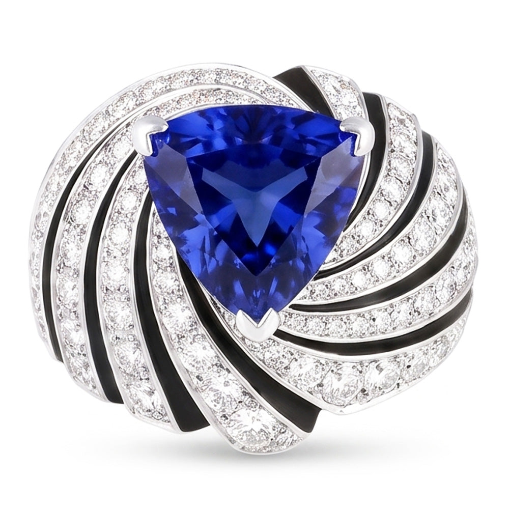 Sapphire And Natural Earth Mined Diamond ( Not Lab Grown ) Ladies Cocktail Ring