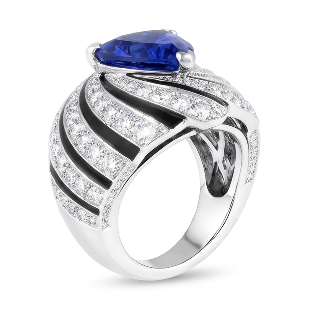 Sapphire And Natural Earth Mined Diamond ( Not Lab Grown ) Ladies Cocktail Ring