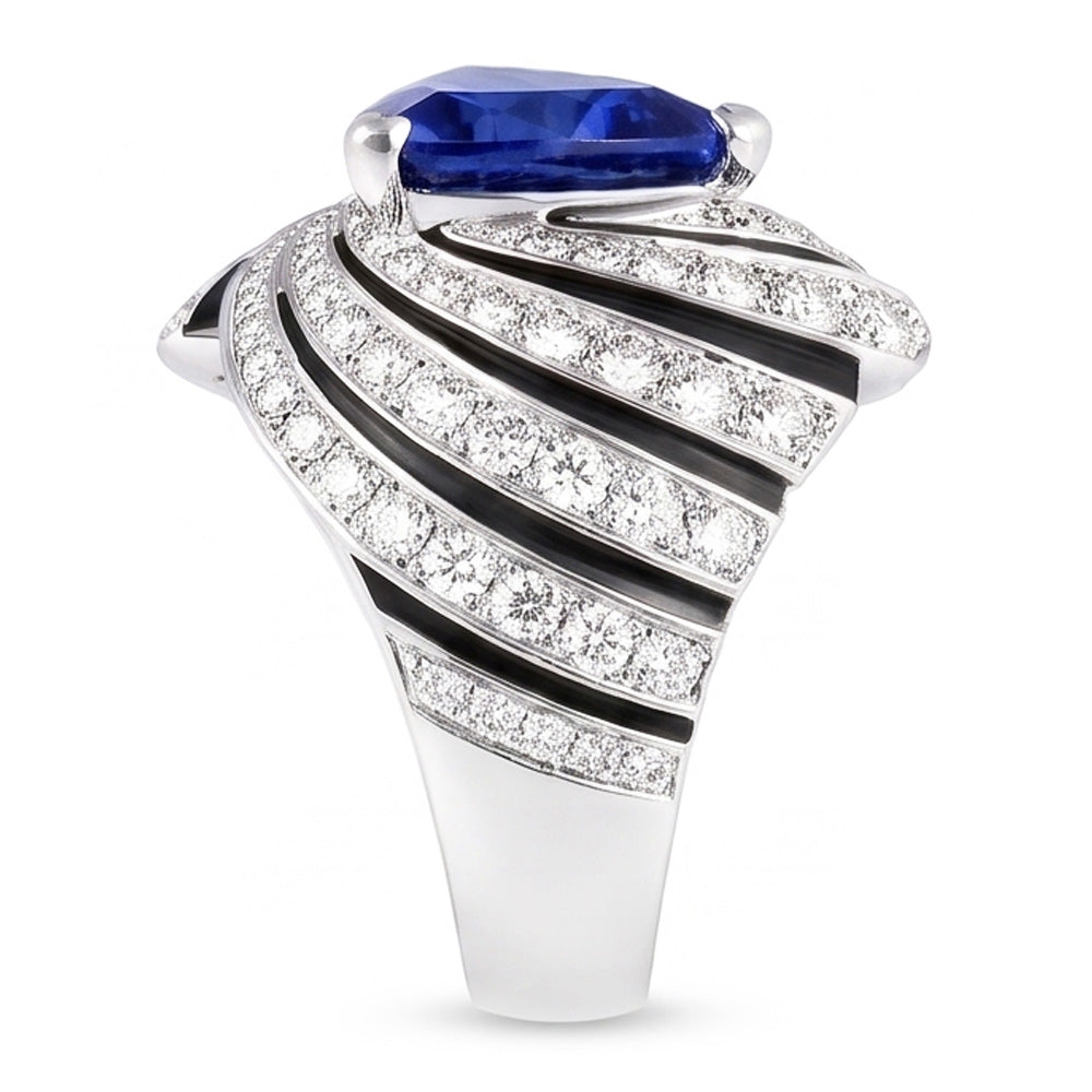 Sapphire And Natural Earth Mined Diamond ( Not Lab Grown ) Ladies Cocktail Ring