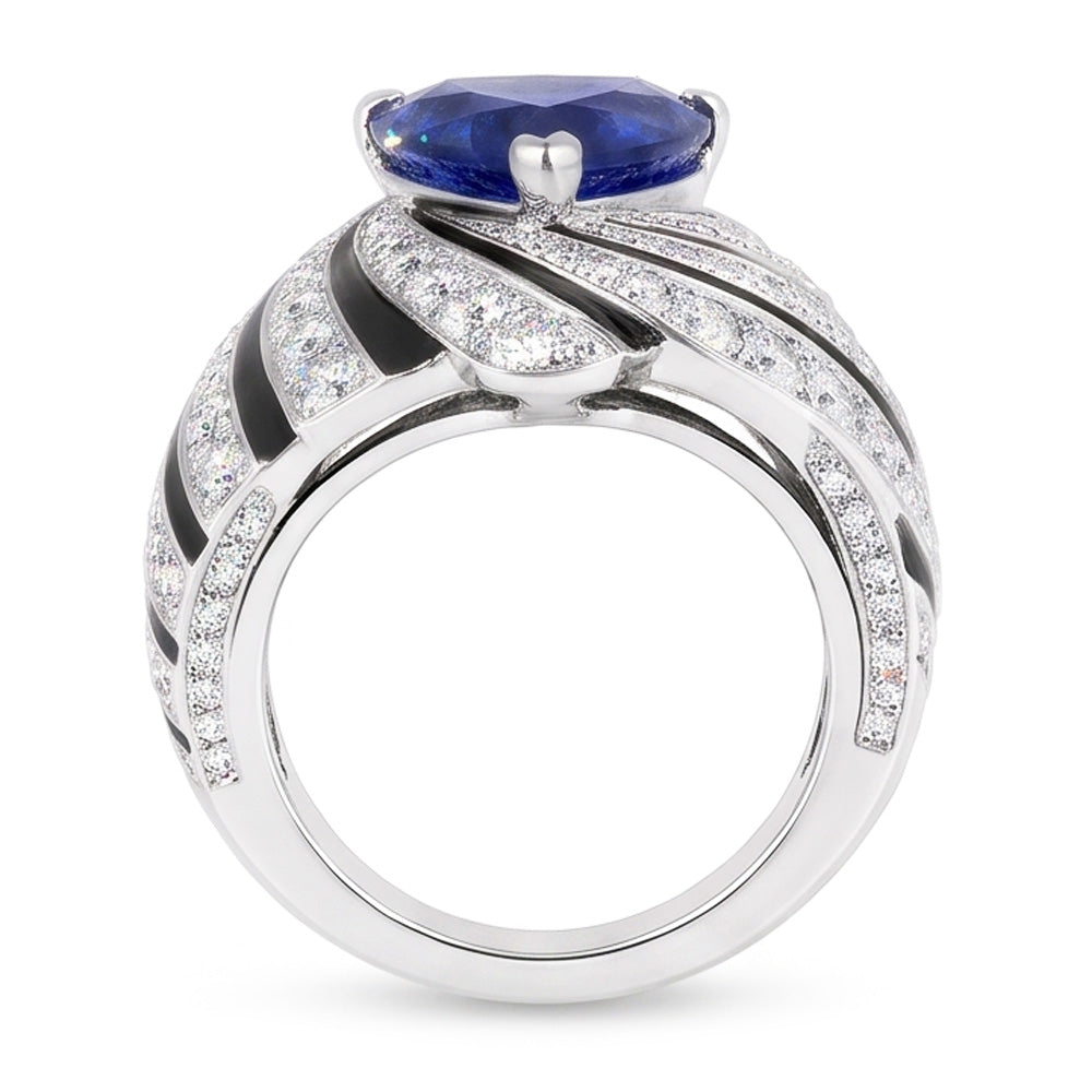 Sapphire And Natural Earth Mined Diamond ( Not Lab Grown ) Ladies Cocktail Ring