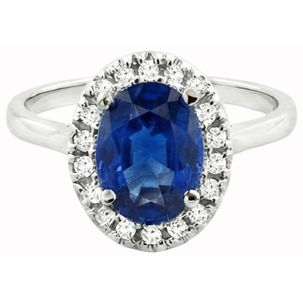 Sapphire And Natural Earth Mined Diamond ( Not Lab Grown ) s 5 Carats Halo Ring White Gold 14K