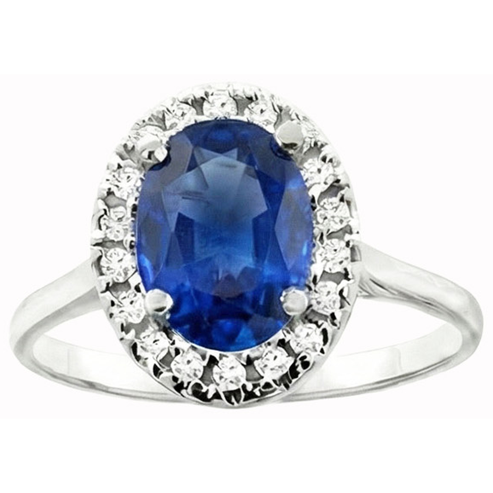 Sapphire And Natural Earth Mined Diamond ( Not Lab Grown ) s 5 Carats Halo Ring White Gold 14K