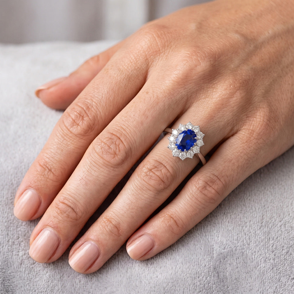 Sapphire Cluster Natural Earth Mined Diamond ( Not Lab Grown ) Ring