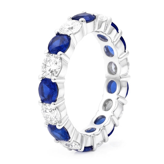 Sapphire Engagement Ring Genuine Blue Band 18K White Gold