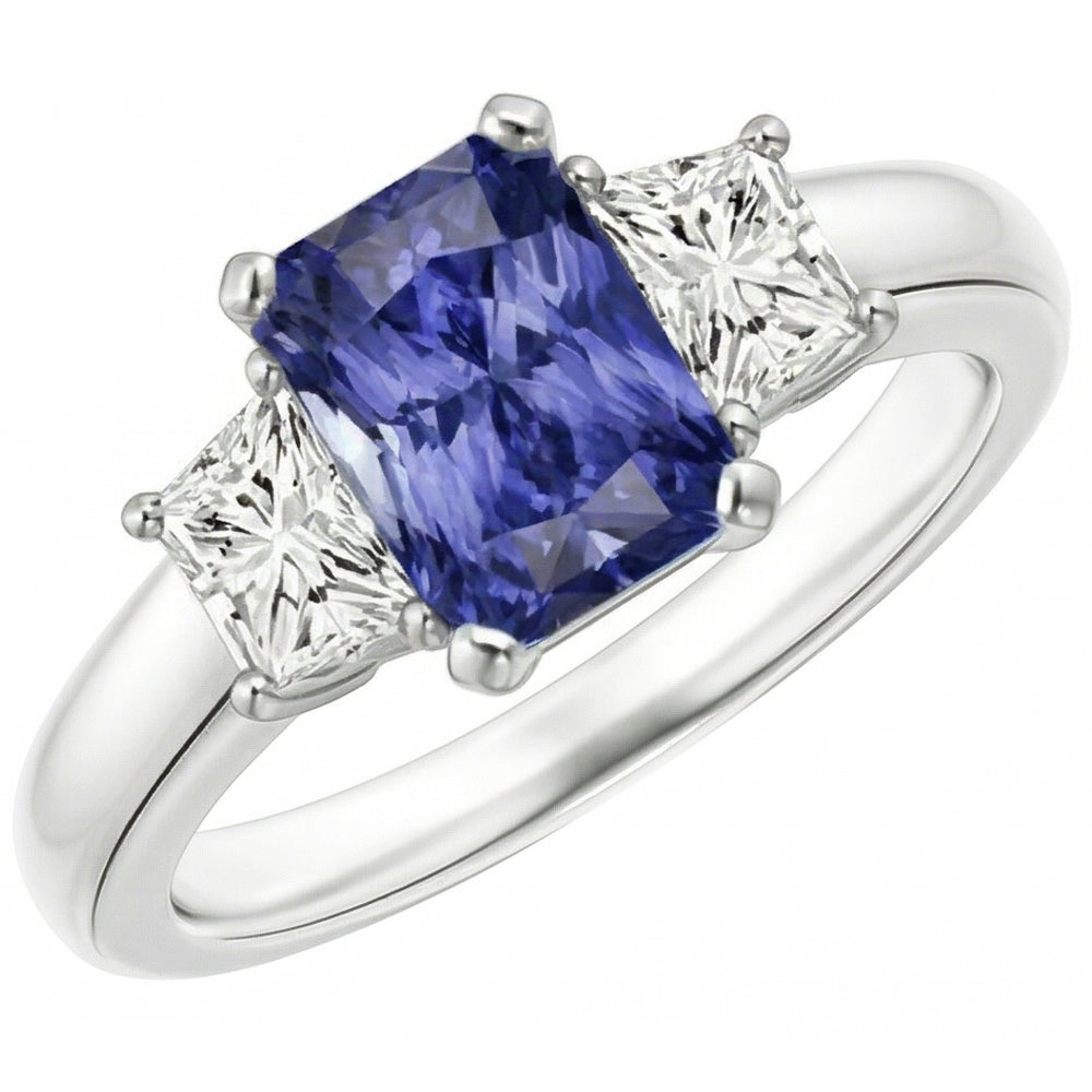 Sapphire Gemstone Jewelry 3 Stone Trapezoid Natural Earth Mined Diamond ( Not Lab Grown )s Ring 2.50 Carats