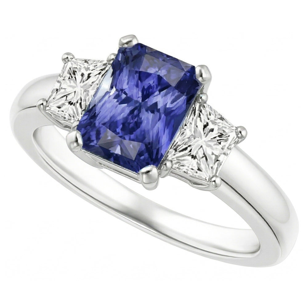 Sapphire Gemstone Jewelry 3 Stone Trapezoid Natural Earth Mined Diamond ( Not Lab Grown )s Ring 2.50 Carats