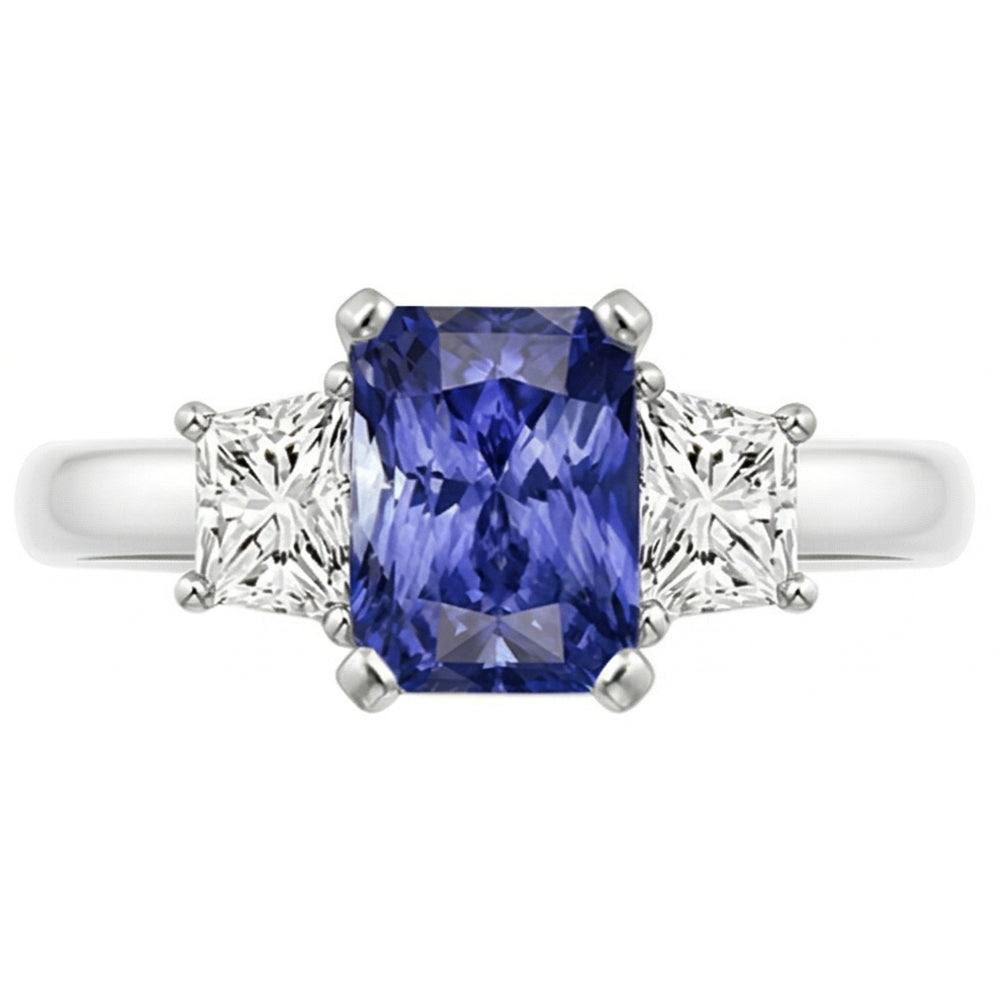 Sapphire Gemstone Jewelry 3 Stone Trapezoid Natural Earth Mined Diamond ( Not Lab Grown )s Ring 2.50 Carats