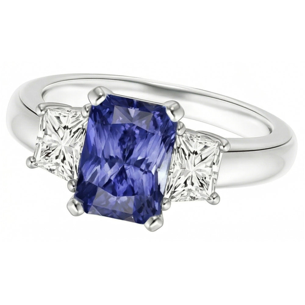 Sapphire Gemstone Jewelry 3 Stone Trapezoid Natural Earth Mined Diamond ( Not Lab Grown )s Ring 2.50 Carats
