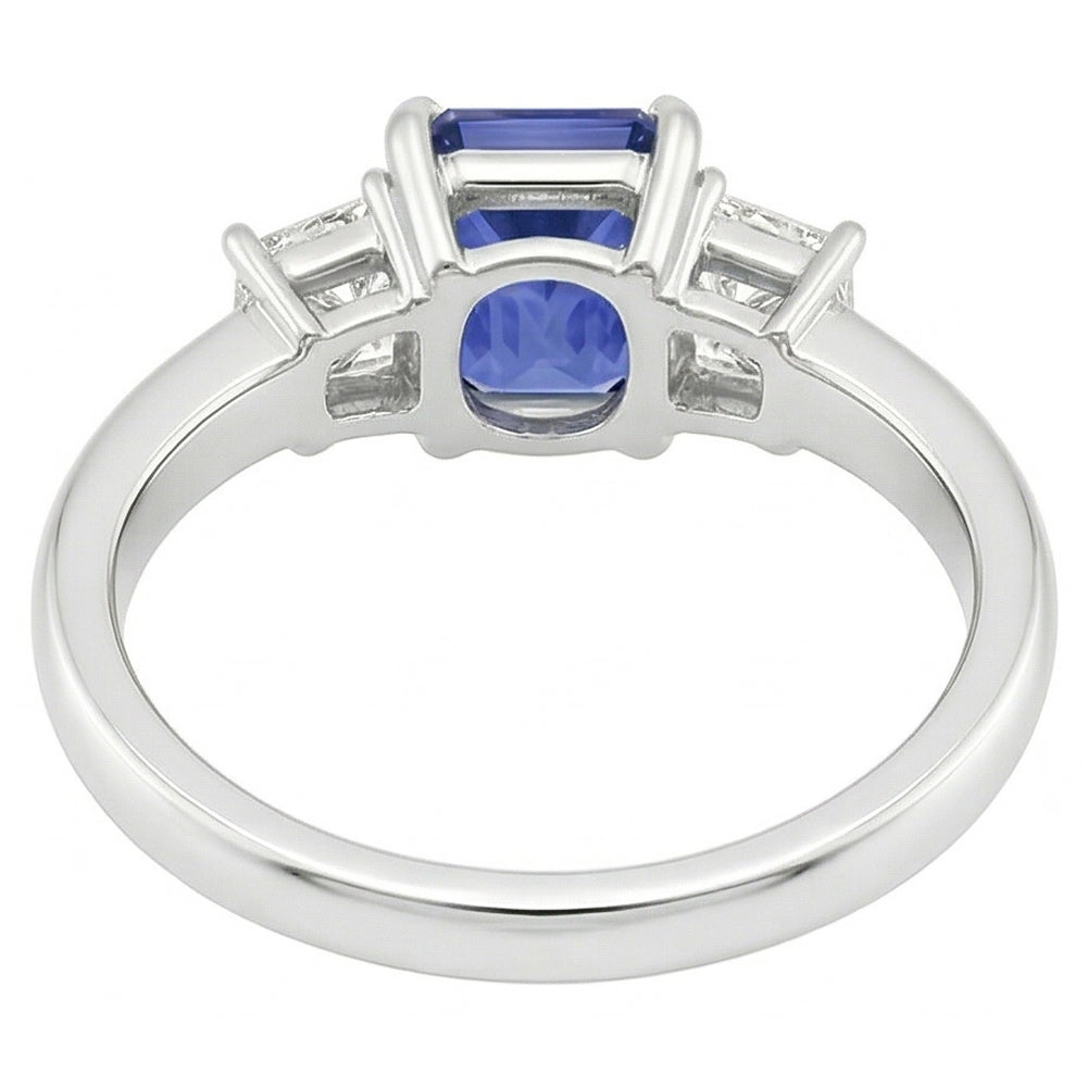 Sapphire Gemstone Jewelry 3 Stone Trapezoid Natural Earth Mined Diamond ( Not Lab Grown )s Ring 2.50 Carats