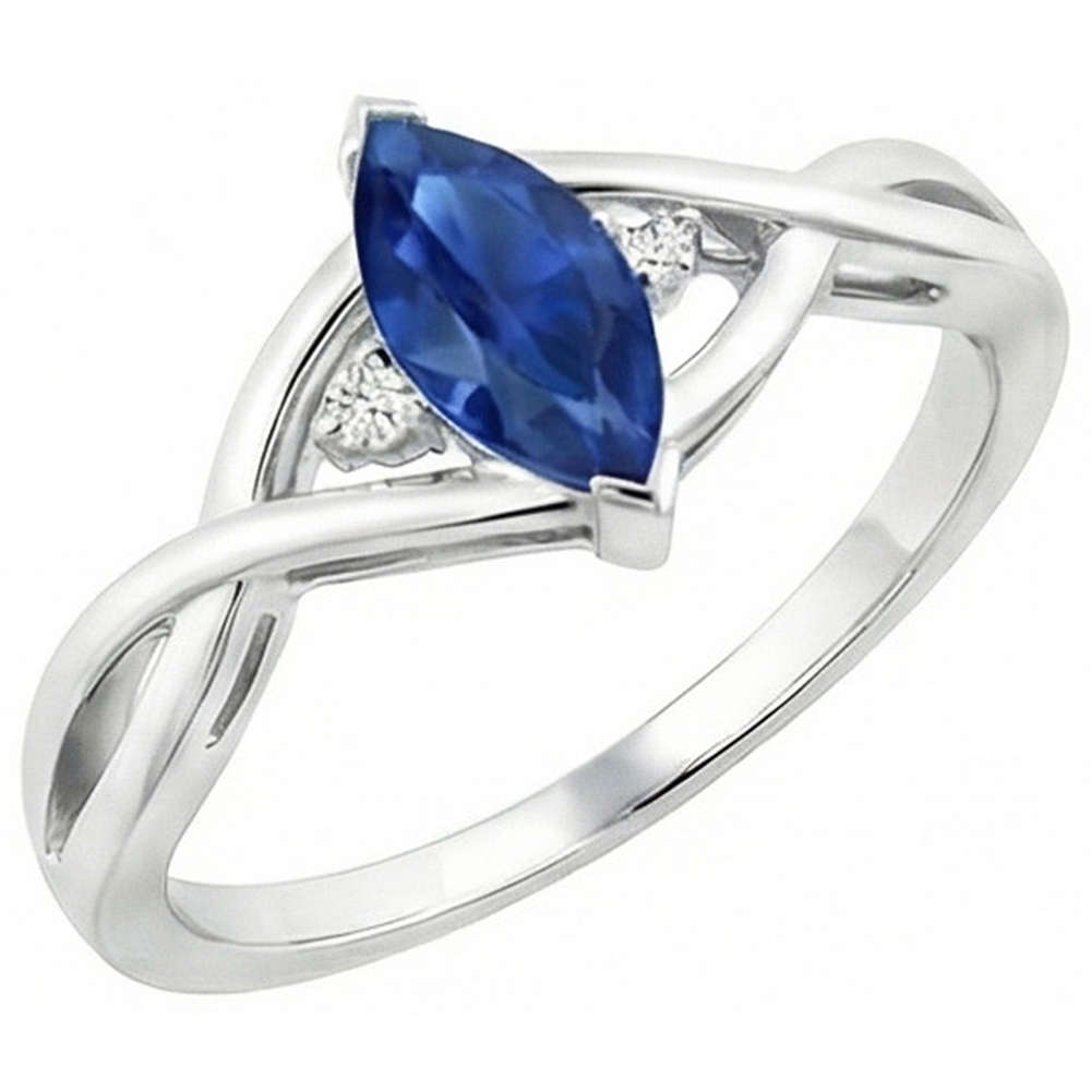 Sapphire Marquise Cut Engagement Ring With Natural Earth Mined Diamond ( Not Lab Grown ) s