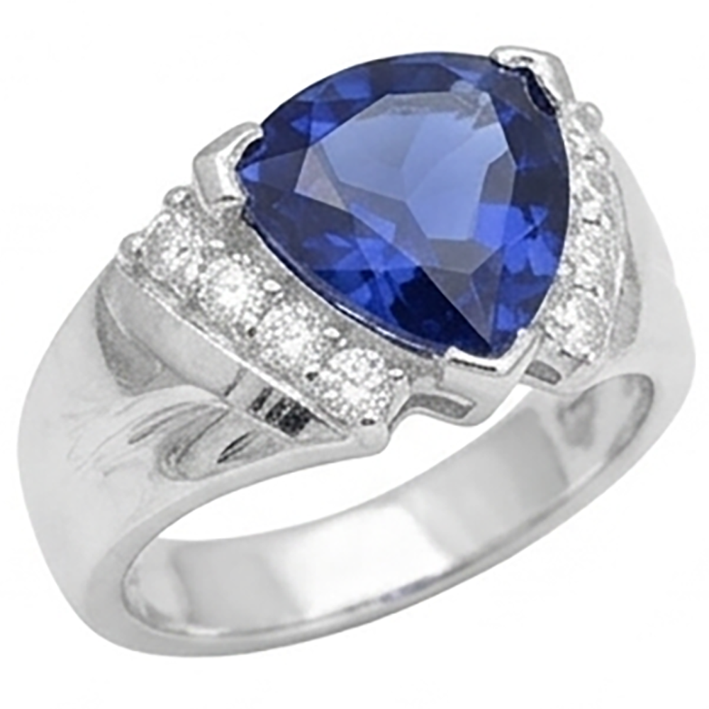 Sapphire Mens Ring Natural Earth Mined Diamond ( Not Lab Grown ) Anniversary Trillion Vintage Style