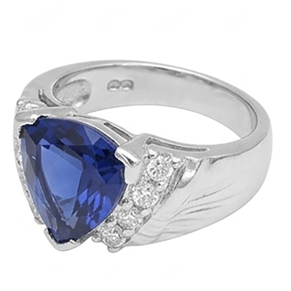 Sapphire Mens Ring Natural Earth Mined Diamond ( Not Lab Grown ) Anniversary Trillion Vintage Style