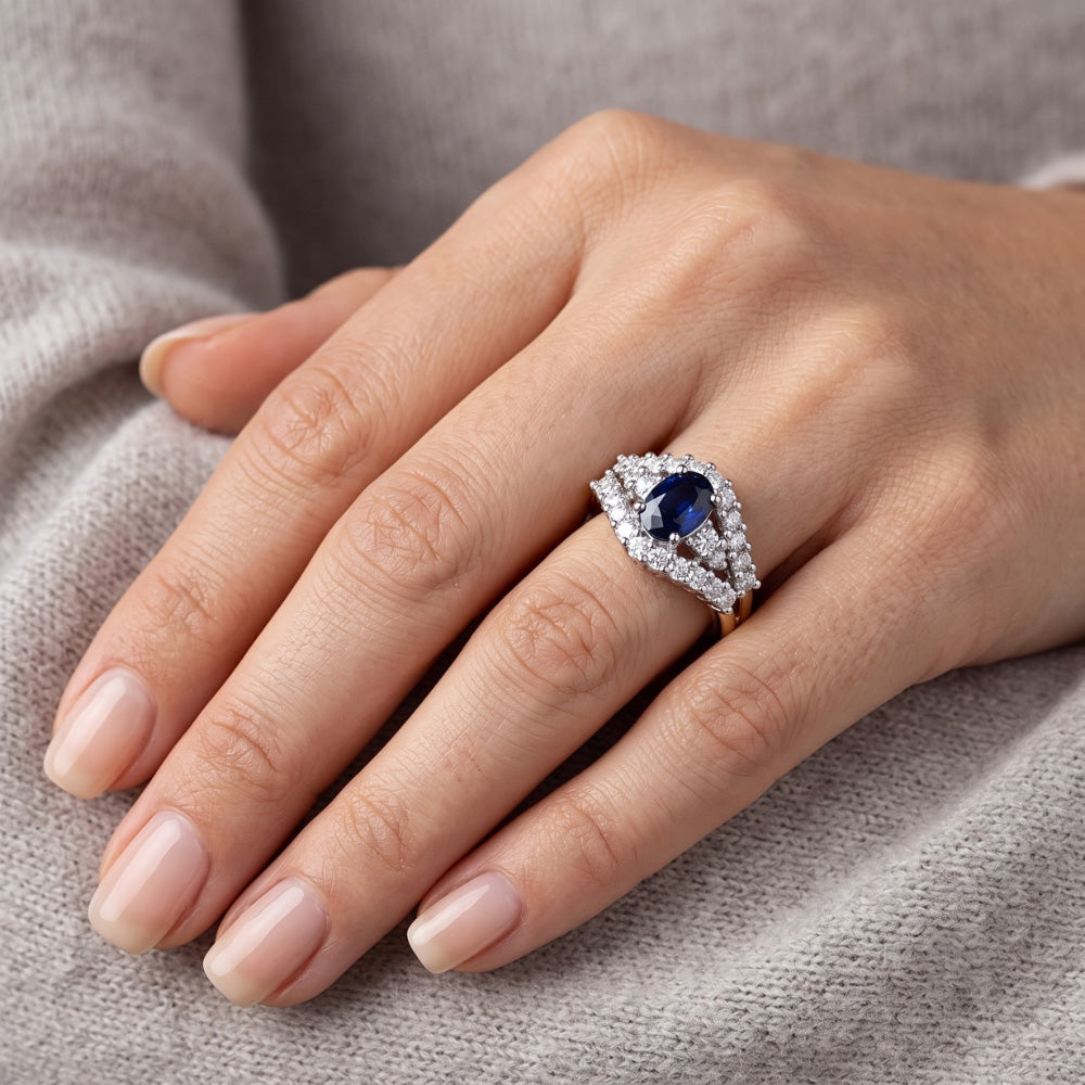 Sapphire Ring Guard With Natural Earth Mined Diamond ( Not Lab Grown )s
