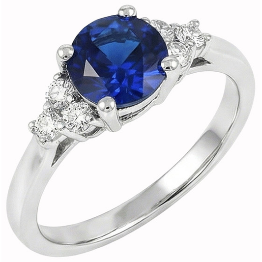 Sapphire Ring Round Cut Natural Earth Mined Diamond ( Not Lab Grown ) Jewelry