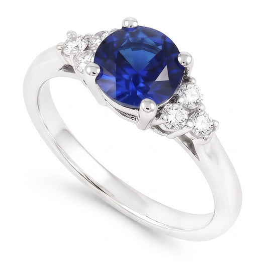 Sapphire Ring Round Cut Natural Earth Mined Diamond ( Not Lab Grown ) Jewelry